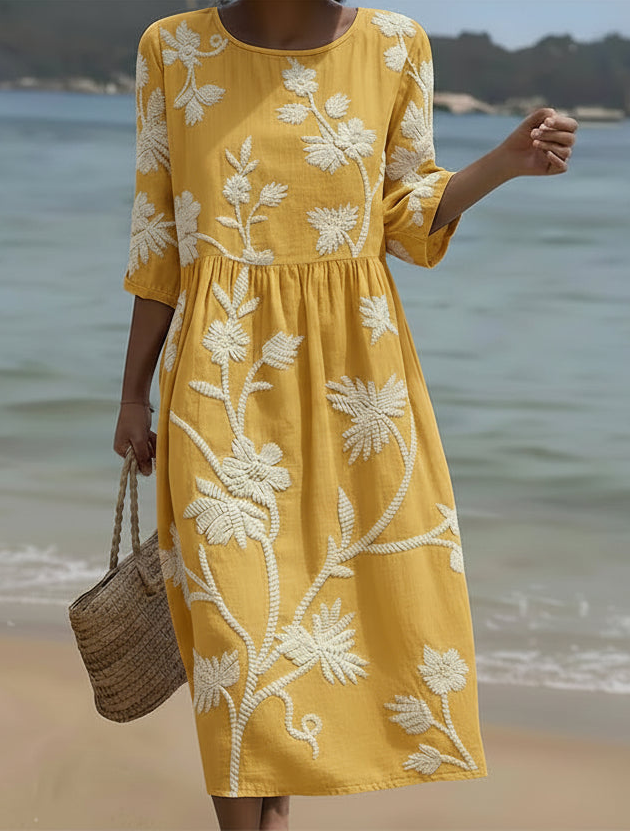Yassy | Midikleid mit Pflanzen- und Blumenmuster
